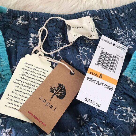 KOPAL Off The Shoulder Crop Top Cotton Short Sleeve Anthro Blue Pink Small New - Picture 3 of 11